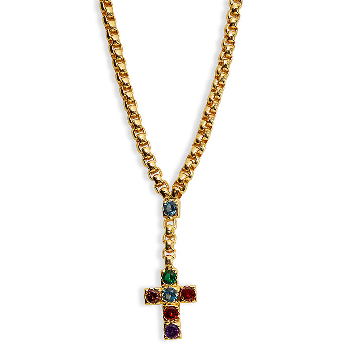colorful cross lariat necklace