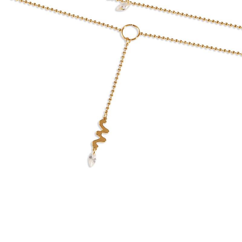 gold plated drop waist chain with cubic zirconia